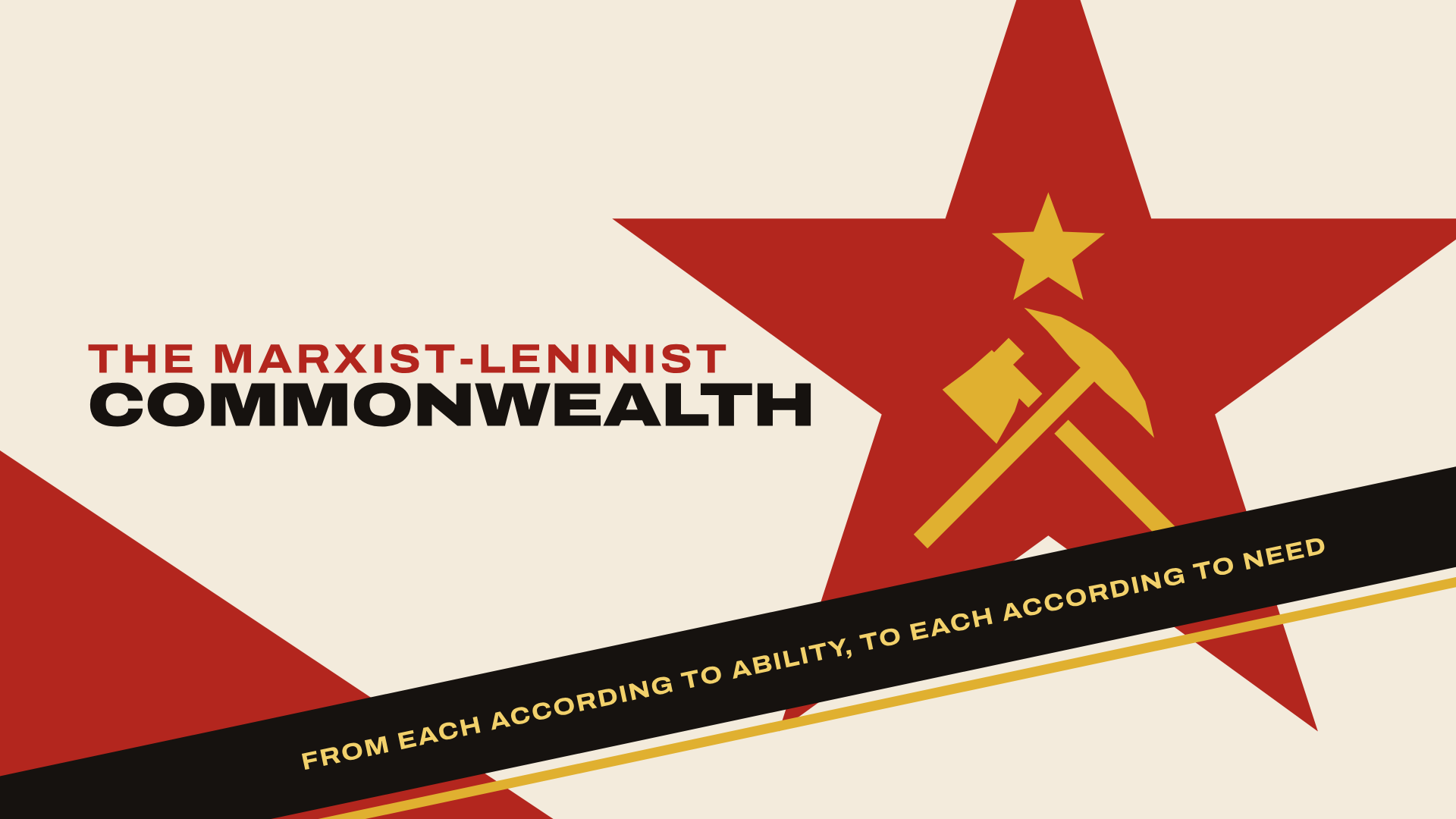 Poster: Cream paper, a great red star carrying the emblem, the motto on a black diagonal band and the name in heavy capitals.