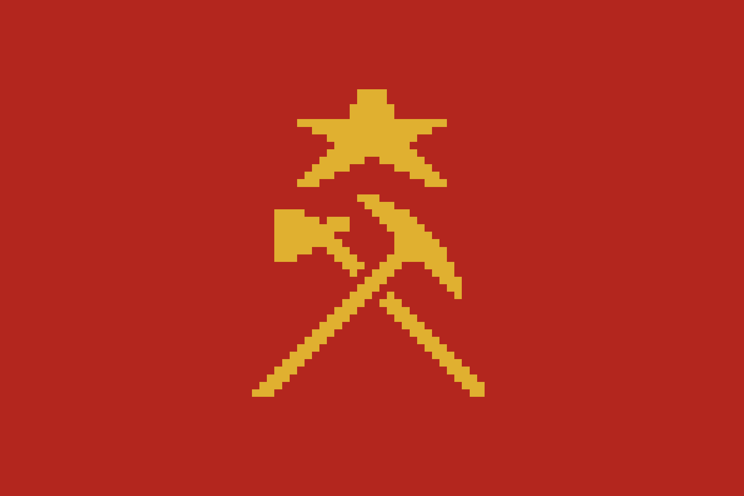 The flag in its pixel rendering, as in the game: the star, the pickaxe and the axe in square pixels.