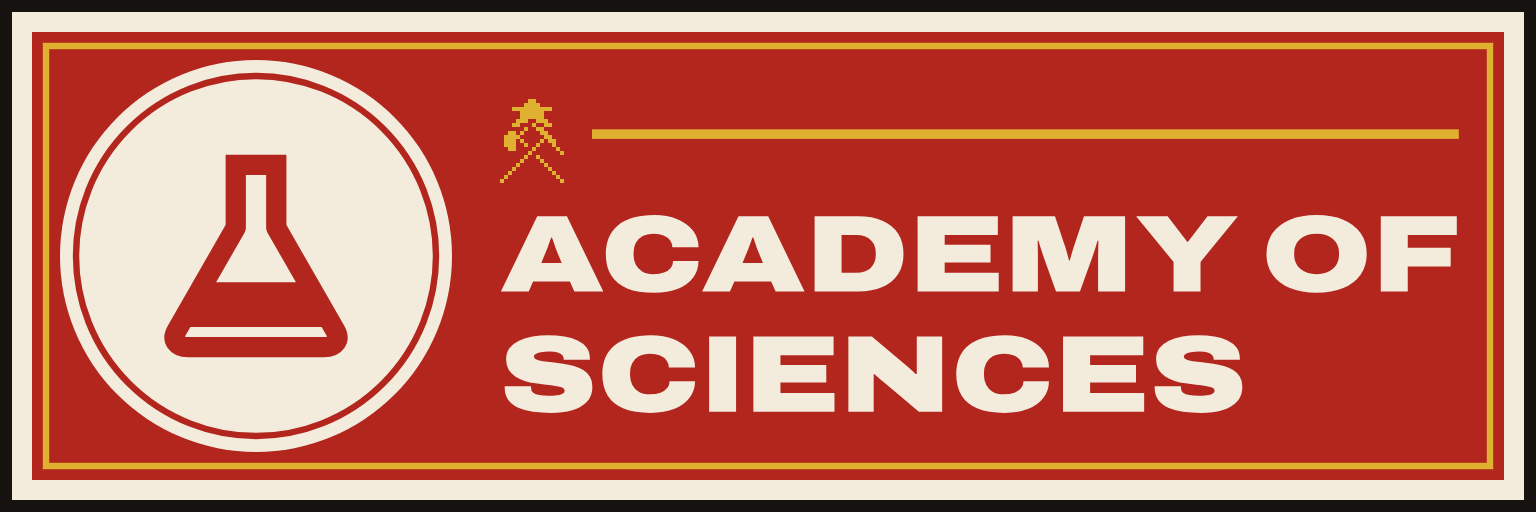The sign of The Academy of Sciences: ACADEMY OF / SCIENCES.