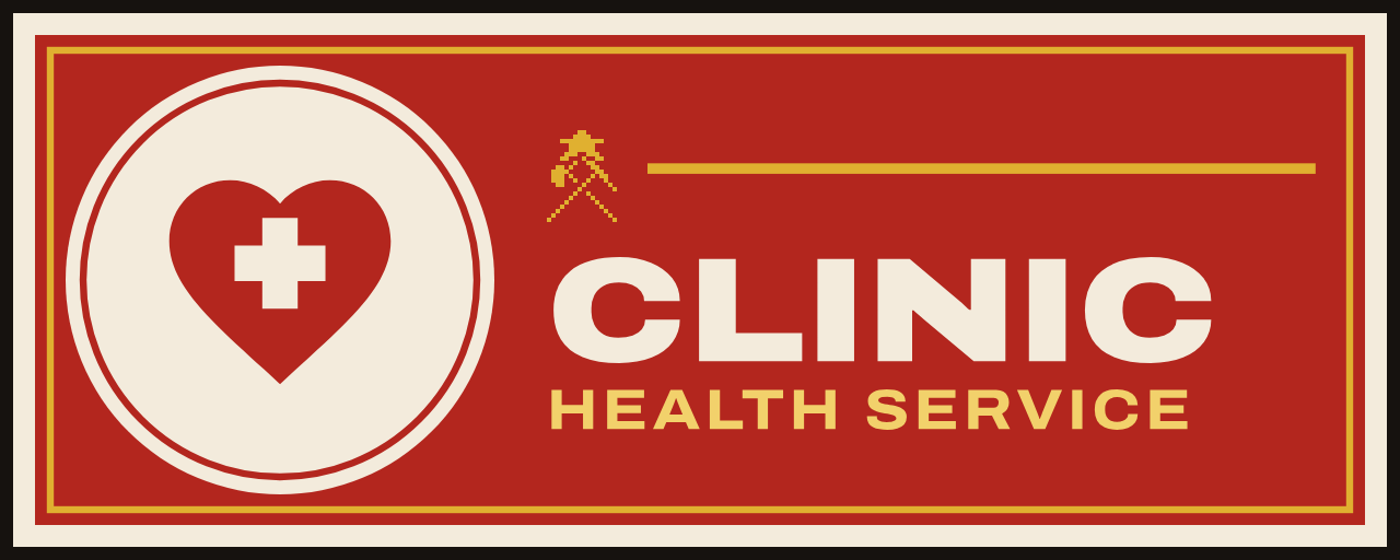 The sign of Clinic of the Health Service: CLINIC / HEALTH SERVICE.