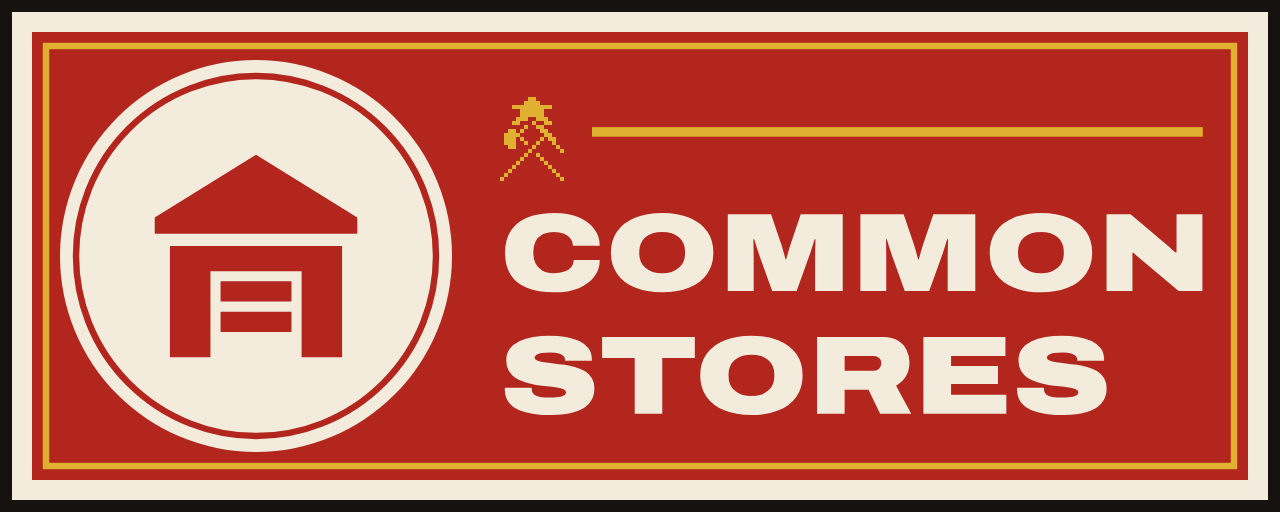 The sign of The Common Stores: COMMON / STORES.