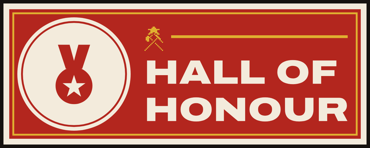 The sign of The Hall of Honour: HALL OF / HONOUR.