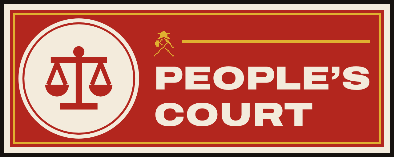 The sign of The People’s Court: PEOPLE’S / COURT.
