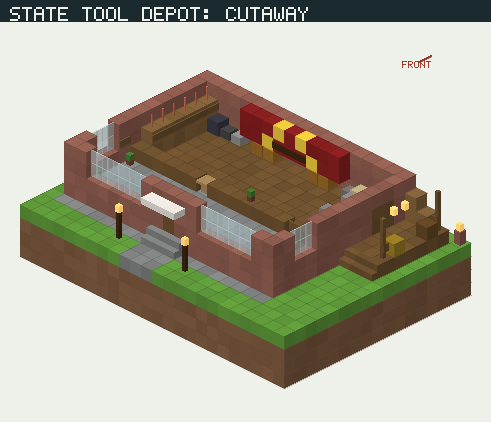 State Tool Depot, cut open to show the rooms inside