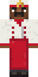 Cook of the People's Canteen, from the front: The cook in a white double-breasted jacket with red buttons and a red neckerchief, a red apron, and a white cap with a red band and a gold star.