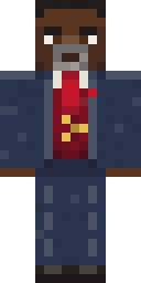 Professor of Political Economy, from the front: An economist in a dark blue suit open over a deep red waistcoat with a gold watch chain.