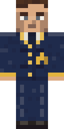 Prosecutor of the People, from the front: The procuracy's dark blue uniform with gold-edged lapels, gold buttons, a gold star, and gold shoulder boards with red stars.