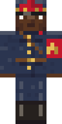 Warden of the Academy, from the front: The Academy warden in a dark blue uniform with gold buttons and piping and a dark blue cap with a red band.