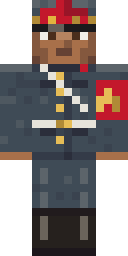 Warden of the Courthouse, from the front: The court warden in a slate blue uniform with a white belt and cross strap and a slate cap with a red band.