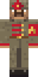 Wayfinder, from the front: The guide at spawn in a budenovka with its large red star and a long greatcoat with red chest bars.